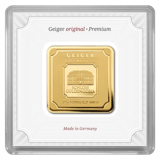 מטיל זהב 50 גרם Geiger Edelmetalle במארז ביטחון